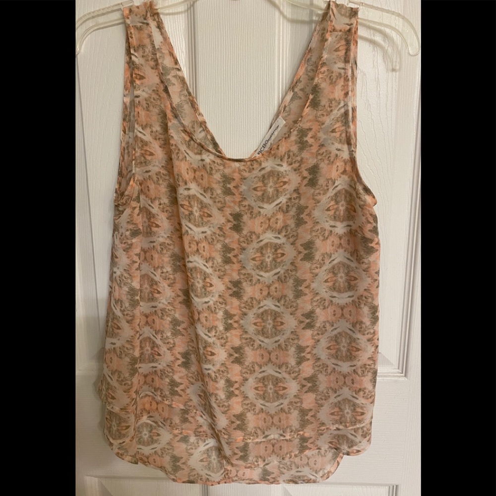 BCBGeneration Cream Gray Floral Print Scoop Neck Sexy Tank Top Size Small
